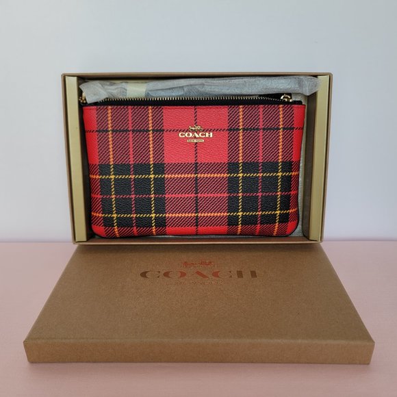 COACH Small Printed Plaid Coated Canvas Wristlet- Red Multi $75.⭐ - Picture 15 of 16